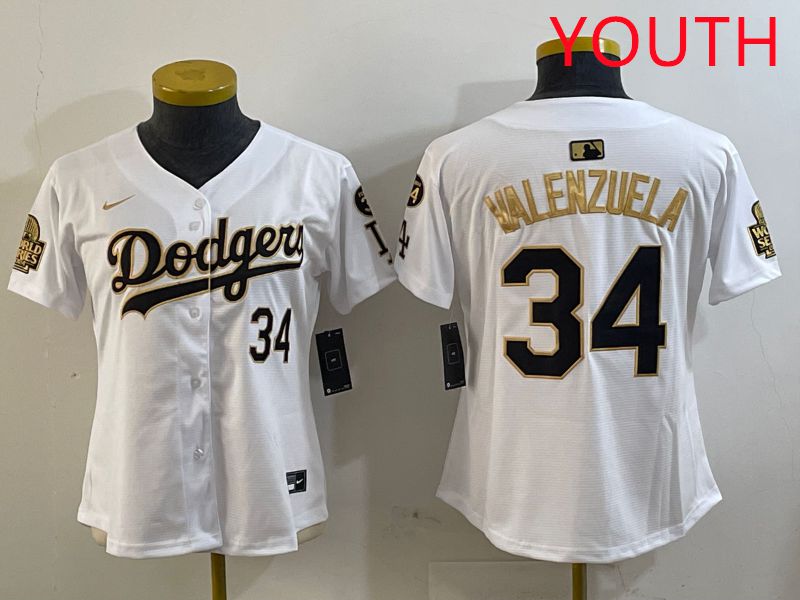 Youth Los Angeles Dodgers #34 Valenzuela White Gold Game 2025 Nike MLB Jersey style 1->youth mlb jersey->Youth Jersey